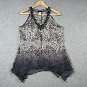 Vintage Daytrip Tank Top Womens S Gray Sheer Beaded Handkerchief Y2K Fairy Goth